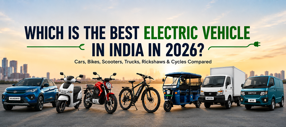 Which Is the Best Electric Vehicle in India in 2026? Cars, Bikes, Scooters, Trucks, Rickshaws & Cycles Compared